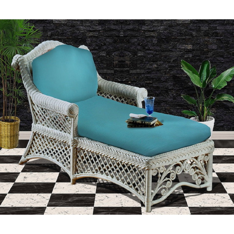 Chaise longue Wyman, Turquoise osier rotin, Blanc