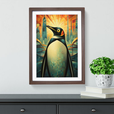 Penguin Deco No.2 - Single Picture Frame Print on Wood
