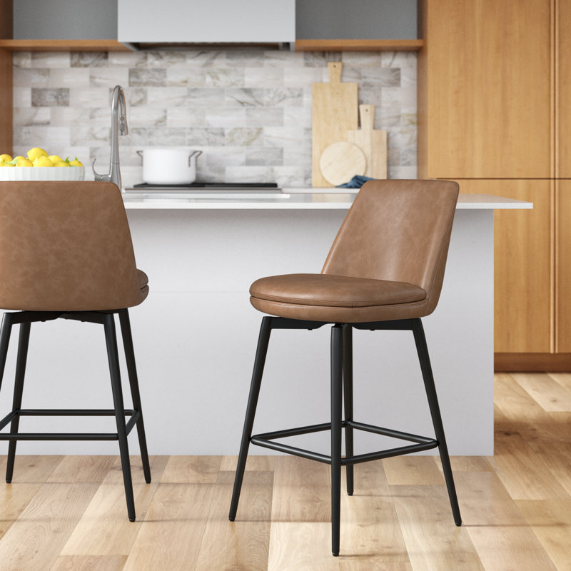 Betzalel Swivel Stool, Saddle Brown, Counter Stool (27" Seat Height)