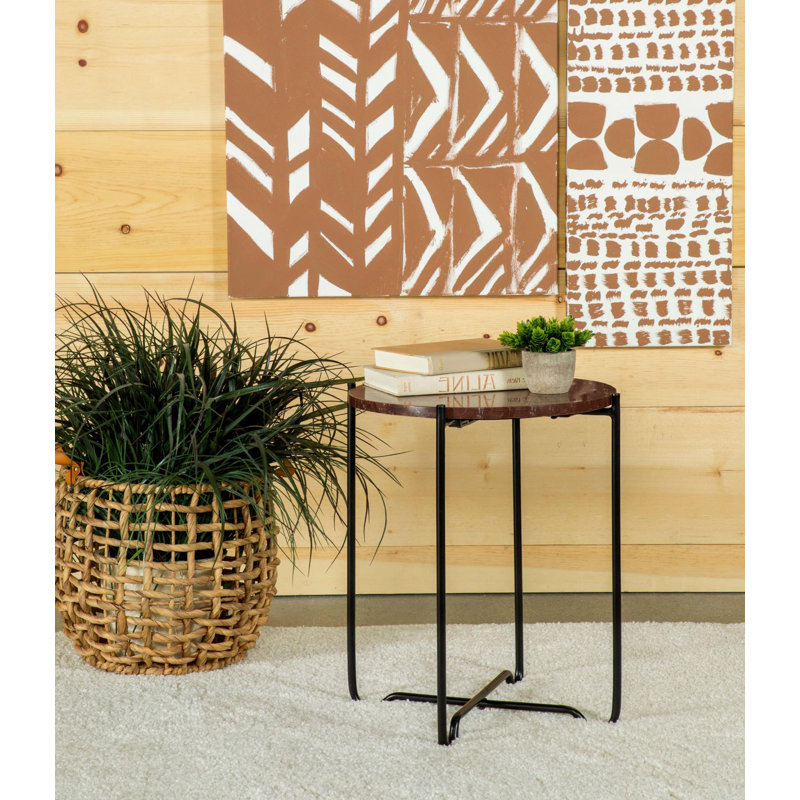 Round Marble Top Accent Side Table Red and Black