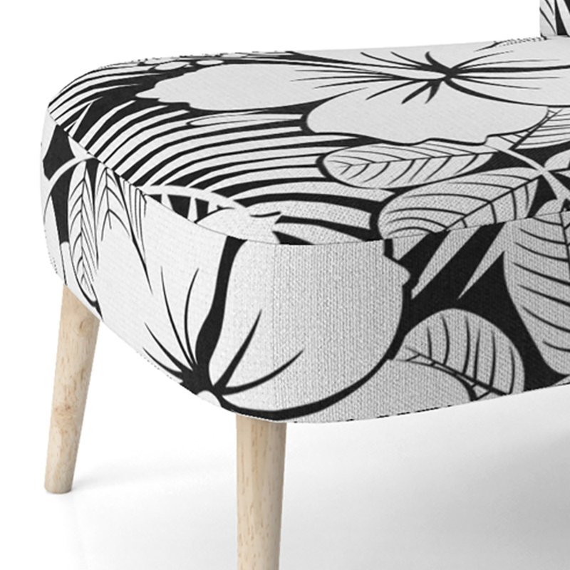 Fauteuil d'appoint rembourré «Endiah - Hibiscus noir et blanc»