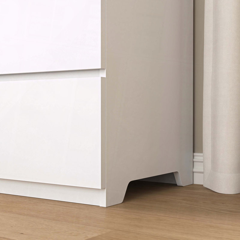 Commode de rangement en bois sans poignée 9 tiroirs, Blanc