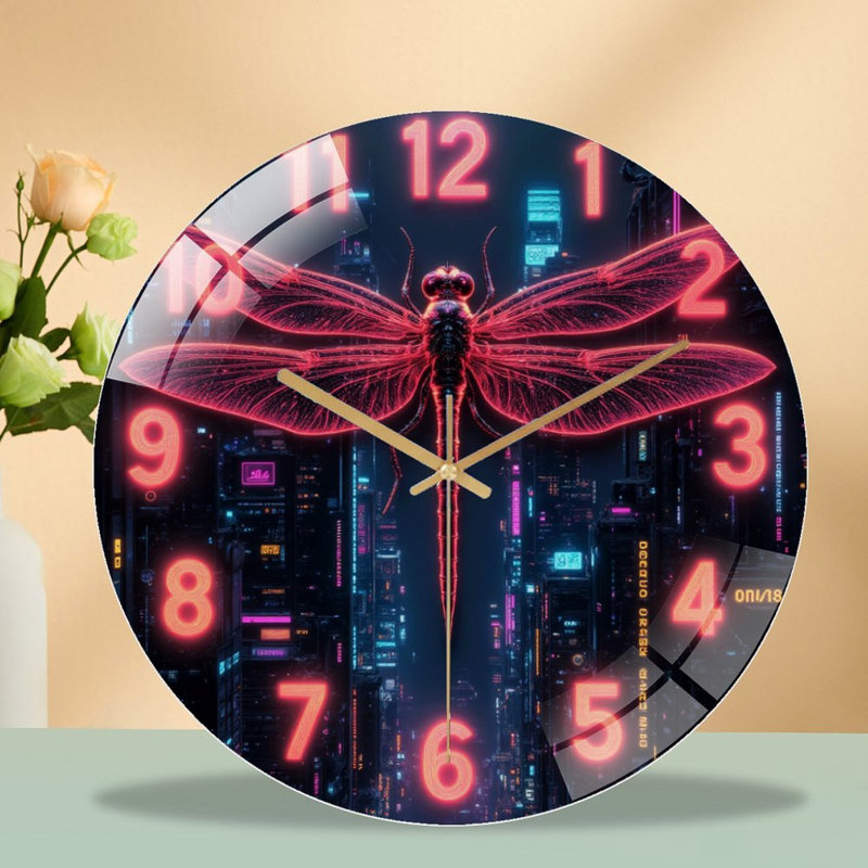 Horloge murale néon libellule 12 po