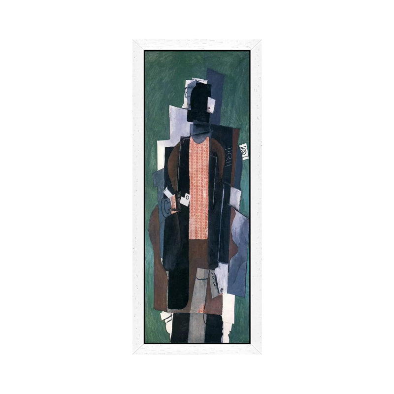 Man With A Pipe by Pablo Picasso - Panoramic Painting on Canvas, 30.48 cm H x 91.44 cm W, White Framed