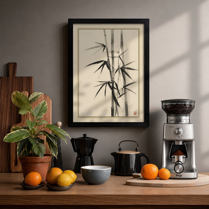 Bamboo in Ink Japandi - Framed Print, A1 - 84.1 x 59.4 cm, Black