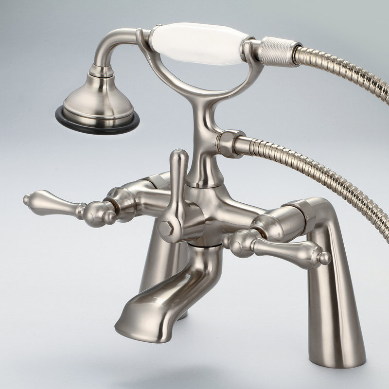 Stonington 3 Handle Deck Clawfoot Tub Faucet, Lever Handles, Brushed Nickel
