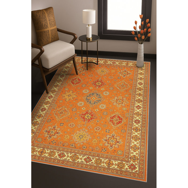 Tapis tissé orange traditionnel Mosso, 3'3" x 6'7"