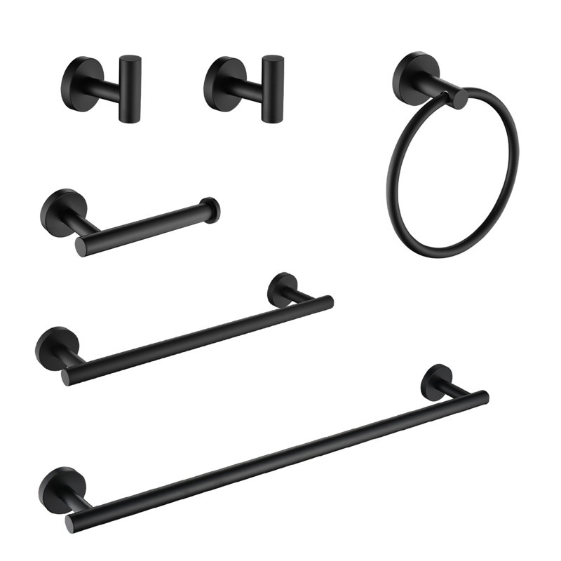 Bathroom 6 Towel Rack Wall Mount - Stainless Steel, Matte Black, Modern Look, Scratch-, Rust-, Quick Installation For Multiple Spaces 6 Piece Fashionable Style, Easy Locations