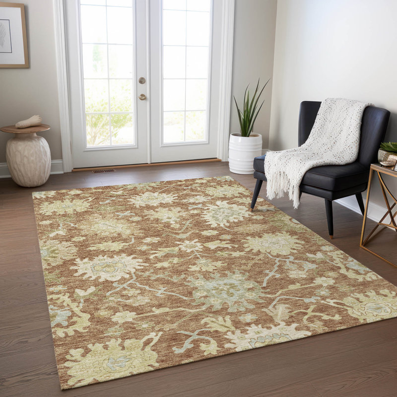 Louis Orange Washable Indoor-Outdoor Rug - , 9' x 12'