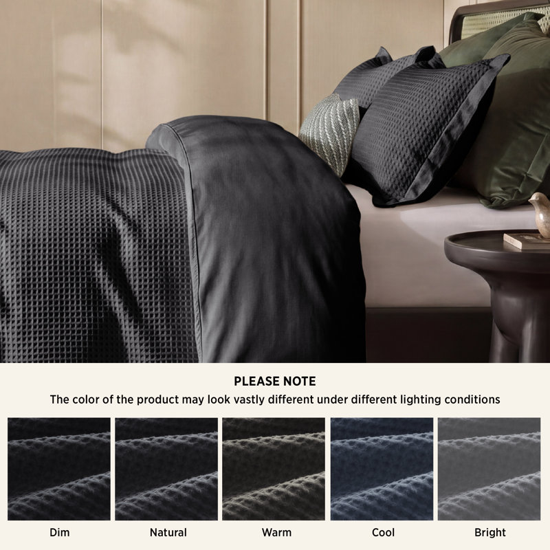 Ensemble de literie 100% coton noir kaki tissé pour toutes les saisons (ensemble de 3), Queen Duvet Cover + 2 Shams