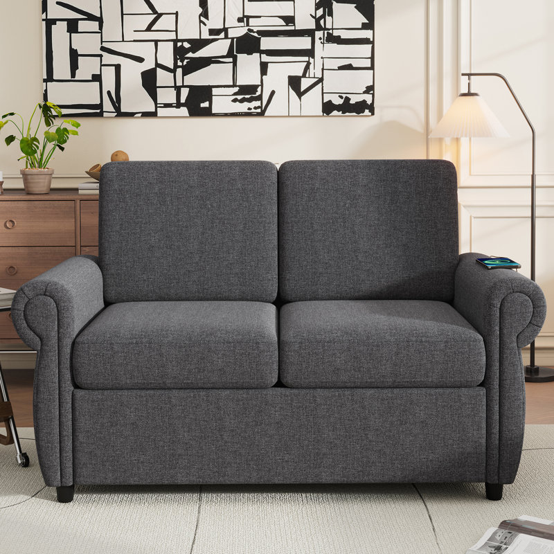 Canapé-lit 57,9 po avec matelas à mémoire de forme et deux ports USB pour espace de salon, Gris