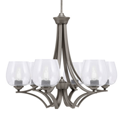Zilo 6 Light Uplight Chandelier Shown With 6" Clear Bubble Glass