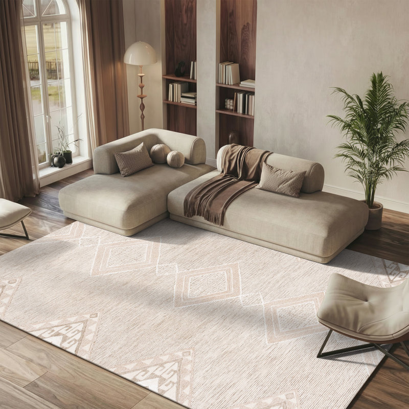 Tapis ivoire touffeté à la main Athiran Matilda, Carré 6 pi