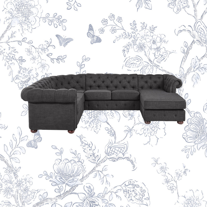Huskins Upholstered U-Shaped Sectional Right Hand Facing, Dark Gray Linen