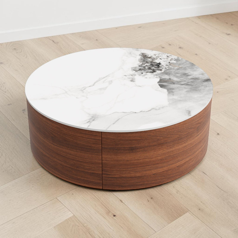 Table basse ronde avec rangement, Walnut