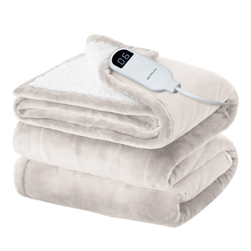 Couverture chauffante en flanelle d'hiver, chauffage rapide avec 10 réglages de temps et 6 réglages de chaleur, Lit double
