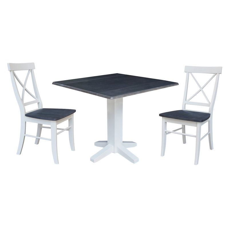 Dooly Square Top Dual Dropleaf Dining Set, White/Heather Gray