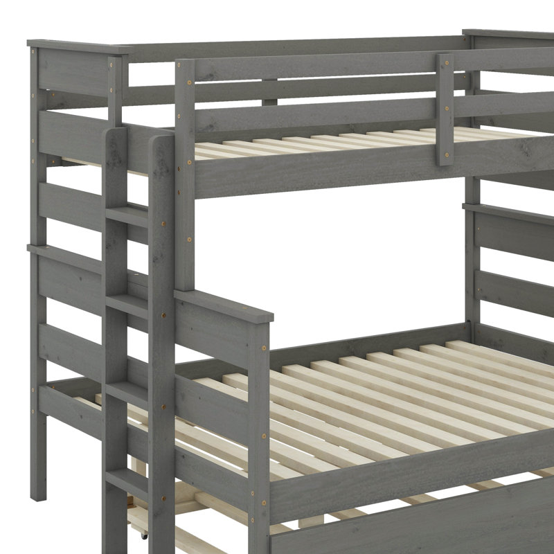 Twin Over Full Bunk Bed With Trundle, Gray