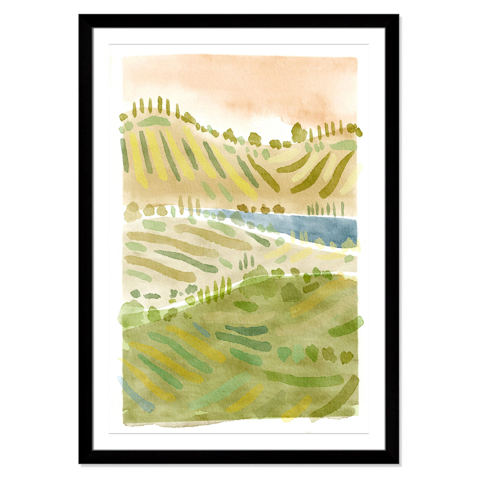 Tuscan Countryside Print, Black Single Picture Framed Paper, White, 49" H x 35" W x 1.25" D
