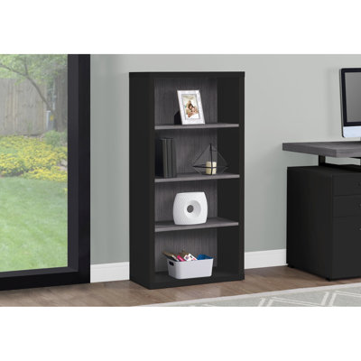 Contemporary 5 Tier Bookcase In Black And Grey, Office Bedroom Accent, Large Storage With 3 Adjustable Shelves Modern Bookcase, Grey Laminate, Spacious For And Office, Elegance