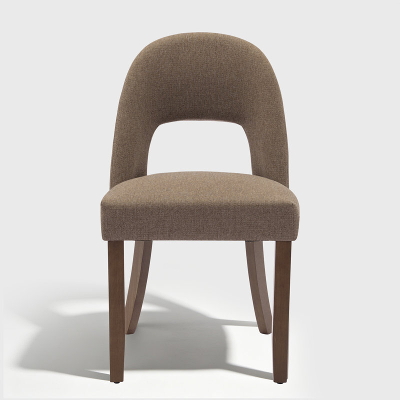 Chaises de salle à manger rembourrées en tissu moderne avec dossier haut incurvé et pieds en bois massif, Brun / bois, 4