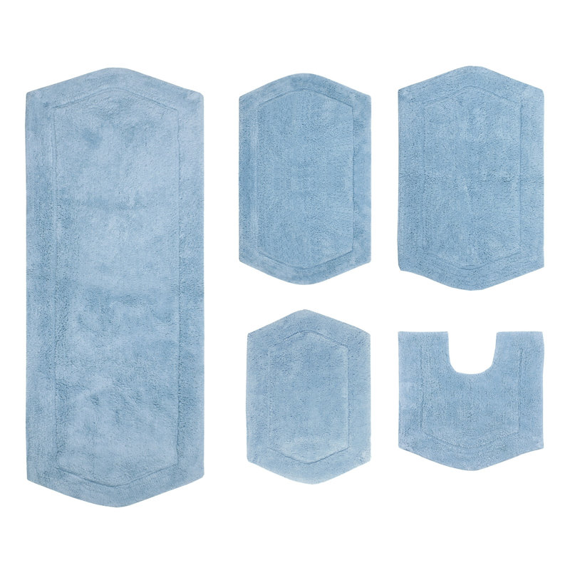 Morissette 100% Cotton Bath Mats, Quick Dry, Machine Washable, Absorbent - 5 Piece Set, Blue