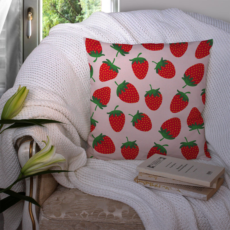 Coussin intérieur/extérieur fraises, 14 po x 14 po, Rose / Rouge