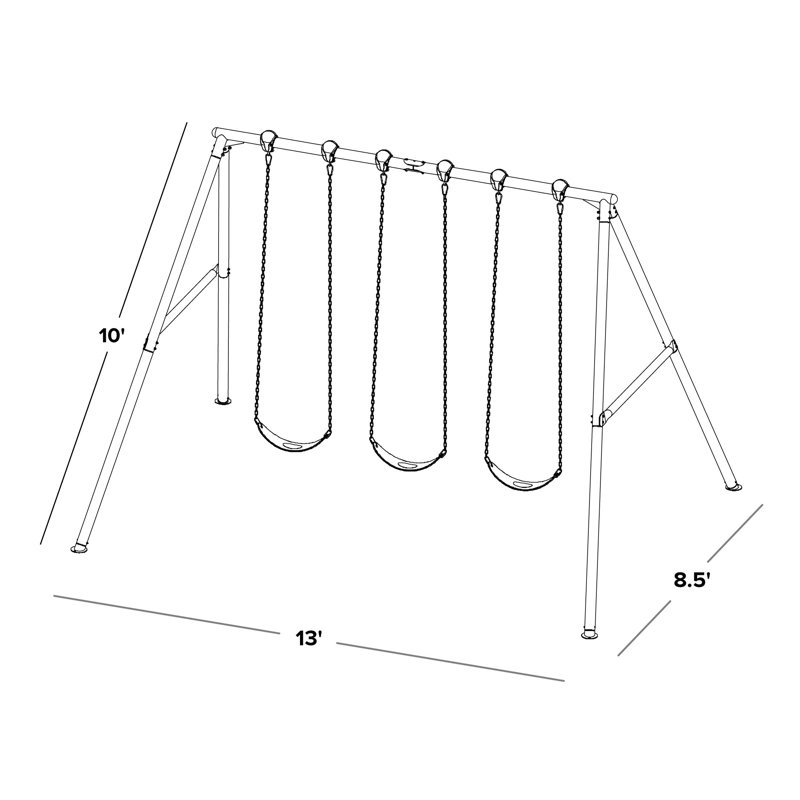 Everest 10ft White Metal Swing Set with 3 Adjustable Swings