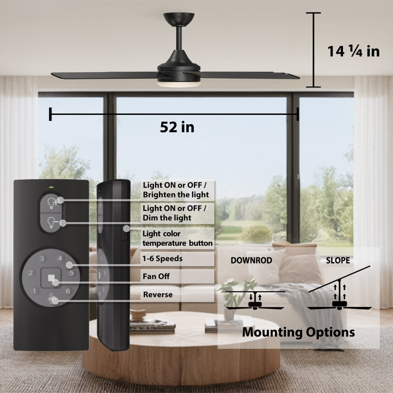 Arleston 52 in Indoor Matte Black Ceiling Fan with Dimmable Integrated LED and Remote Control