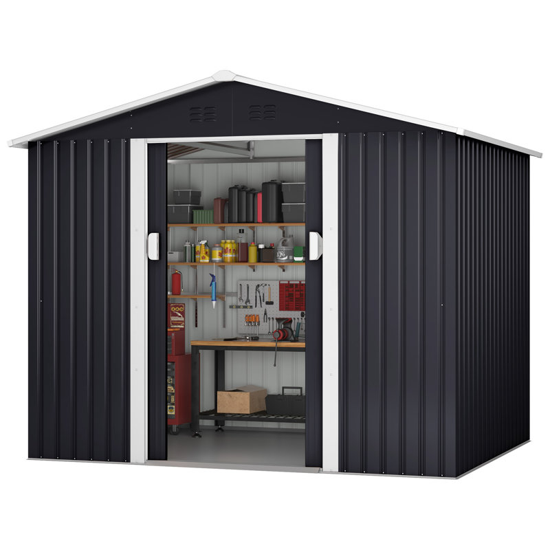 Remise de rangement en métal pour l'extérieur avec portes et évents coulissants, H 71,65 po x l 103,36 po x P 71,65 po