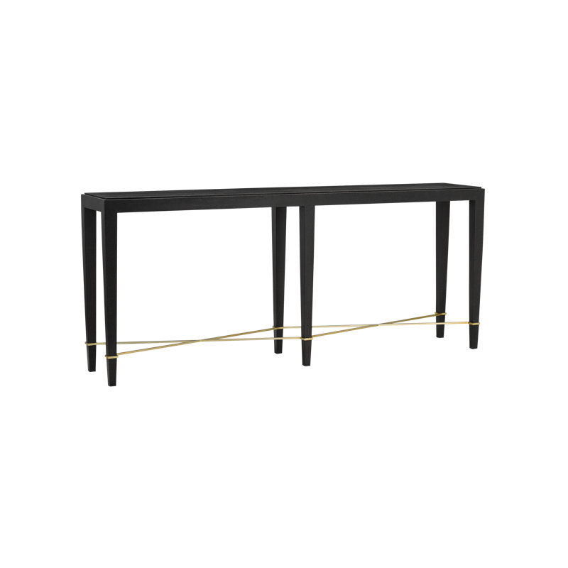 Verona 76'' W Solid Wood Console Table, Black Lacquered Linen