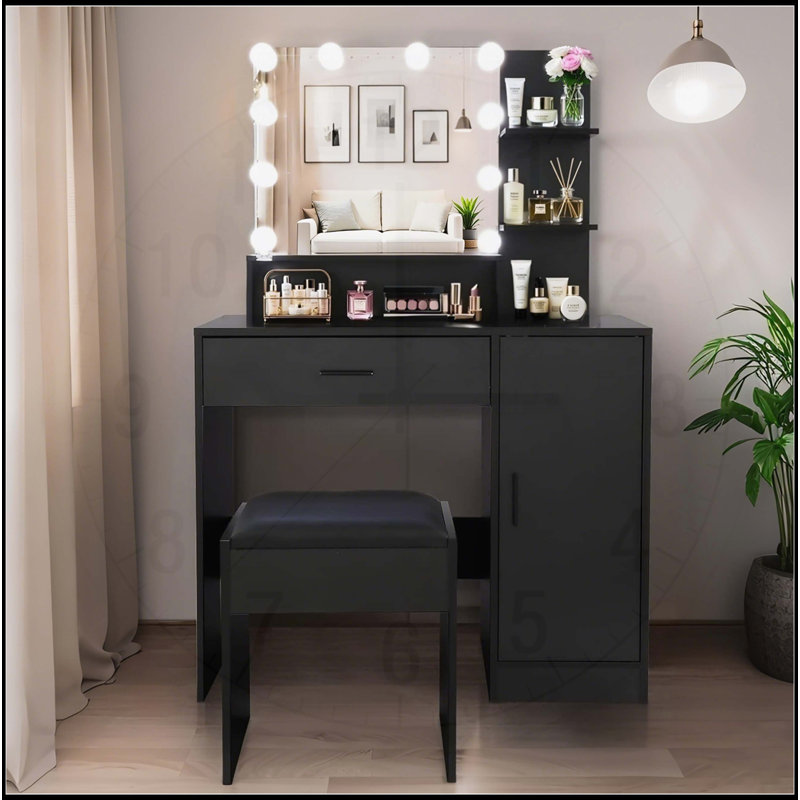Meuble-lavabo polyvalent avec miroir, lumières et nombreuses options de rangement