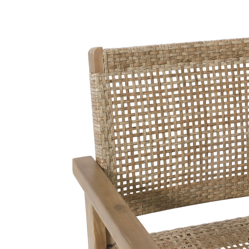 Causeuse d'extérieur en osier et en bois d'acacia, multicolore brun clair et brun clair, H 34 po x l 46,5 po x P 27,25 po