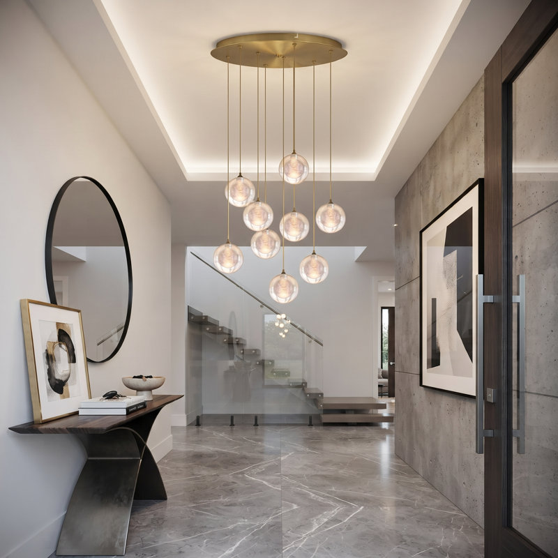 Riverdale 9 - Light Cluster Pendant, Brushed Brass