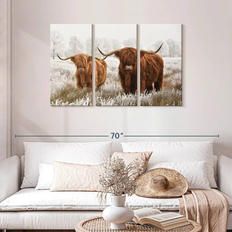 Poilu Highland Cows 3 pièces, H 28 po x l 45 po x P 1,25 po