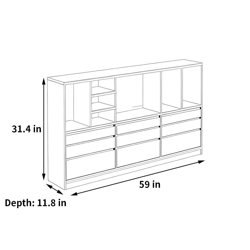 Bibliothèque élégante et classique, (3 tablettes) H 31,4 po x l 59 po x P 11,8 po, Marron foncé