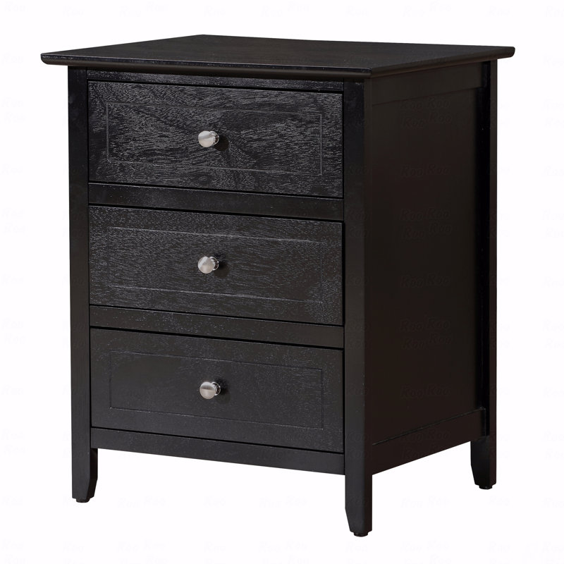 Versatile Transitional Nightstand With Three Drawers, Black