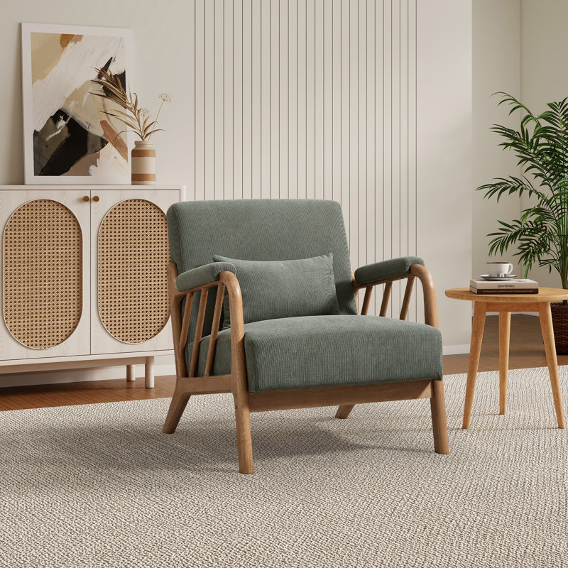 27.17" Wide Modern Upholstered Solid Wood Accent Chair With An Extra Pillow, Green Corduroy