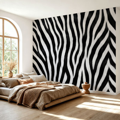 Wall Mural Peel and Stick Wallpaper stripe animals jungle tiger zebra fur seamless Self-Adhesive Removable Contact Paper Wall Decor for Living Room Bedroom 69"H x 96"W