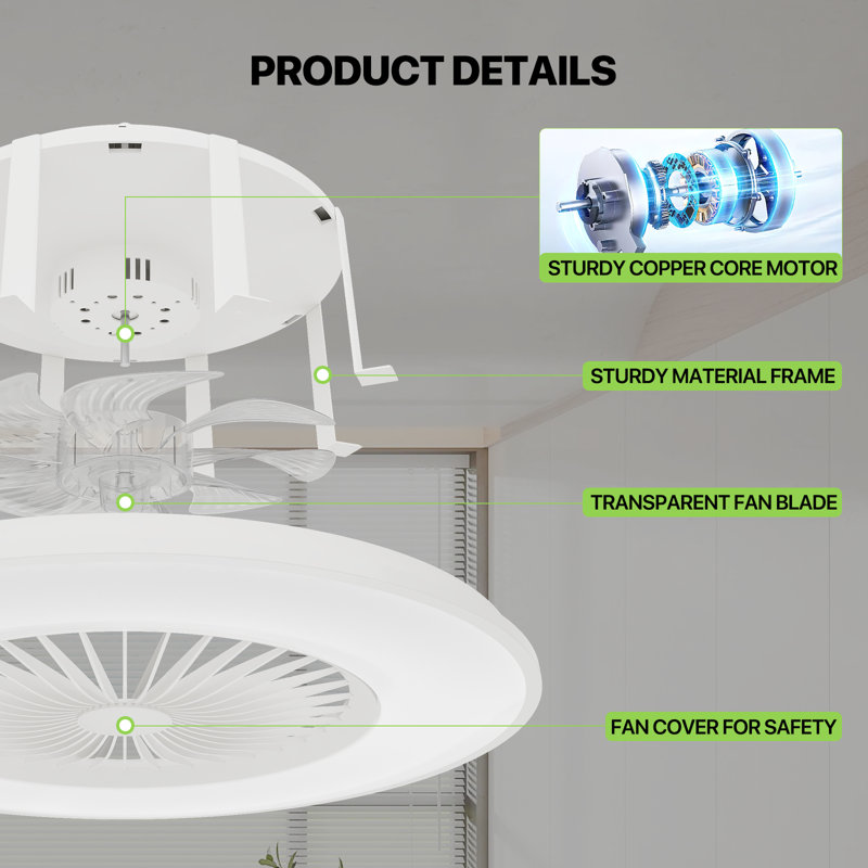 Ventilateur de plafond à profil bas de 22 po avec lumière DEL Télécommande RVB Amaaz Haut-parleur Bluetooth intelligent pour la chambre à coucher et le salon