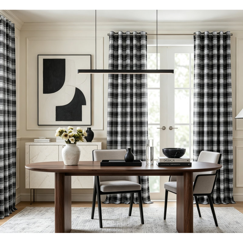 Ensemble de 2 rideaux occultants 95% Plaid Buffalo, Noir