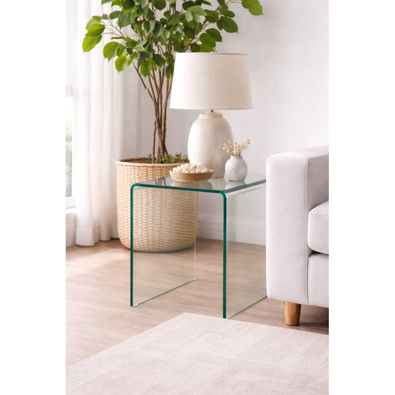 Waterfall Tempered Glass End Table, No