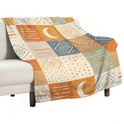 Jeté géométrique lune et flanelle de luxe, couverture douce et chaude pour le canapé du salon