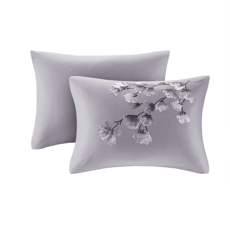N Natori Sakura Blossom 3 Piece Cotton Sateen Printed Comforter Set, King Comforter + 2 King Shams