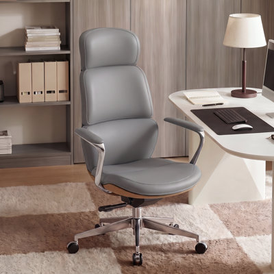 Genuine Leather Executive Chair, Swivel Ergonomic Office Chair, Home Desk Chair with Tilt Reclining, Alu