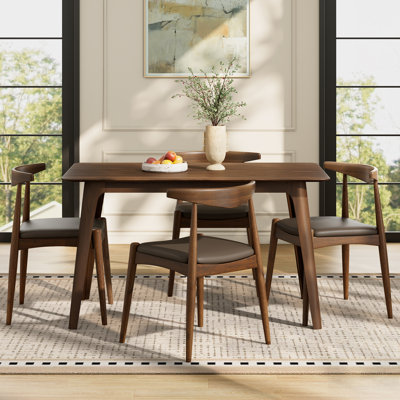 Ensemble de salle à manger 5 pièces avec structure en bois d'hévéa, chaises en similicuir, dossier ergonomique, design rétro-moderne pour une cuisine élégante et familiale