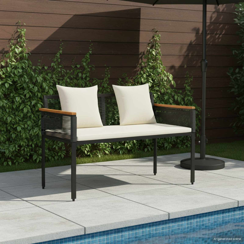 Poly Rattan Outdoor Bench, Cream White, Black