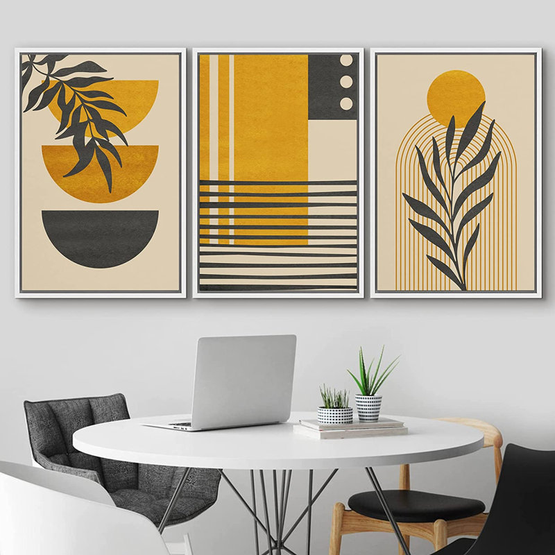 «Mid Century Modern Boho», ensemble de 3 flottants, impression sur toile, H 24 po x l 48 po x P 1,5 po, Blanc