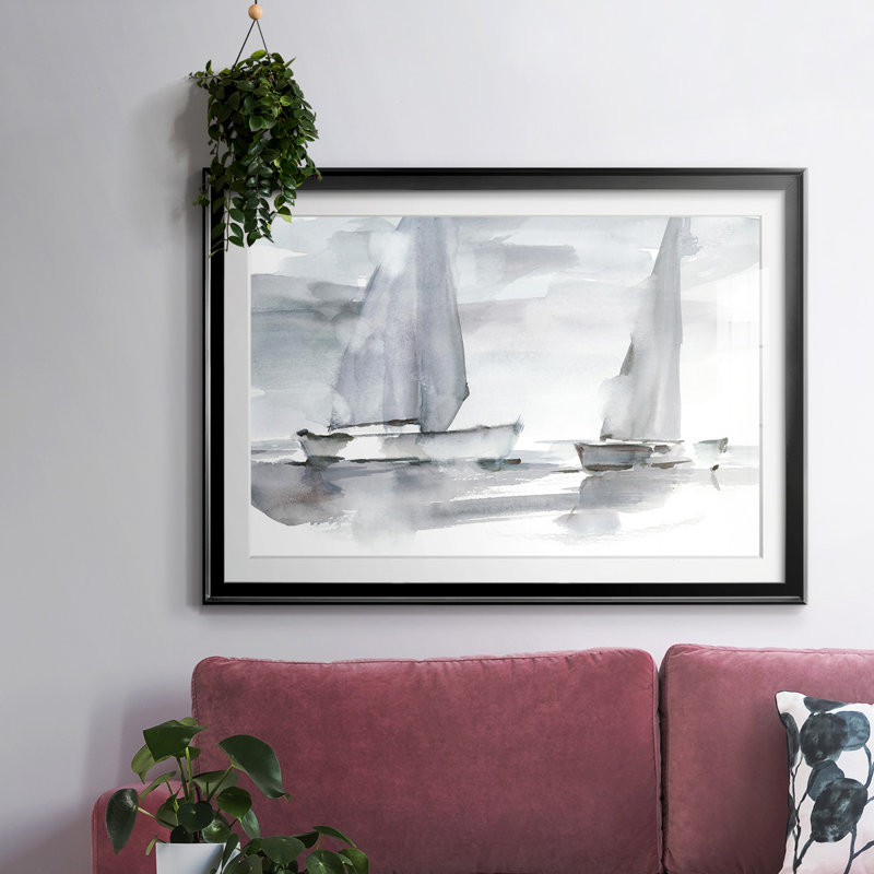 Misty Sails II - encadrée, impression encadrée avec biseau mat et verre, Noir, H 30 po x l 44 po x P 1,5 po