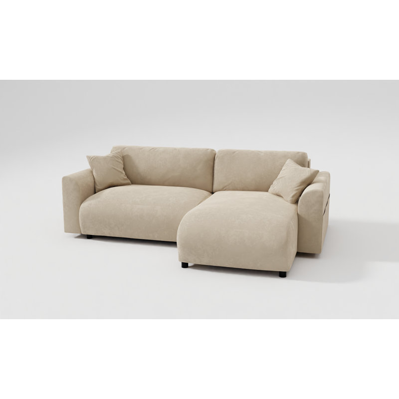 Gianni 4 Seater Velvet Corner Sofa Chaise, Gianni Beige Velvet, Right Hand Facing
